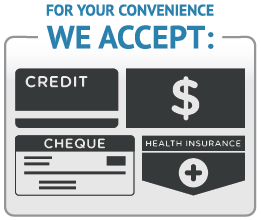 Cash, Cheque, Credit Card, or Health Insurance
